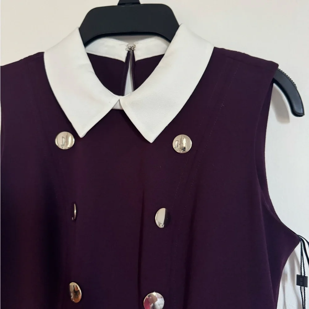 đź‘—Tommy Hilfiger Women's White Collar Fit and Flare .Purple Sleeveless Dress . - Picture 5 of 8
